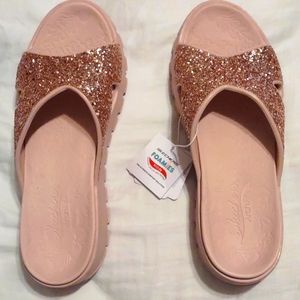 Sketchers foamies pink glitter slides size 10